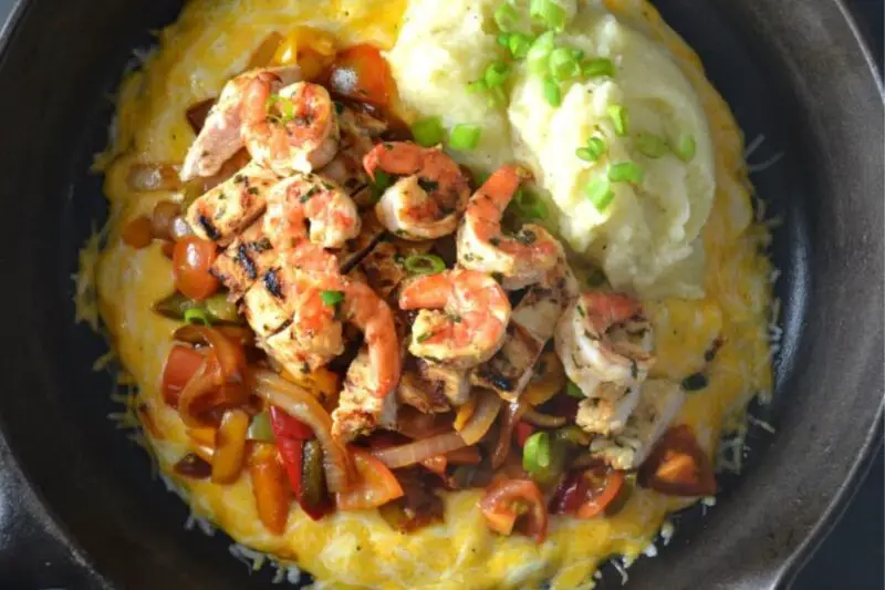 Sizzling Cheesy Chicken & Shrimp