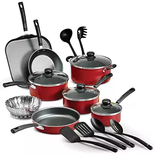 LEGENDARY-YES 18 Piece Nonstick Pots & Pans Cookware Set Kitchen Kitchenware Cooking NEW (RED)