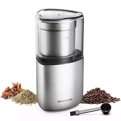 SHARDOR Electric Coffee Bean Grinder, Spice Grinder, 1 Removable Bowl with Stainless Steel Blade, Silver