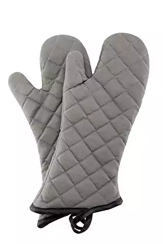 ARCLIBER,Oven Mitts 1 Pair of Quilted Terry Cloth Cotton Lining,Extra Long Professional Heat Resistant Kitchen Oven Gloves,16 Inch,Gray