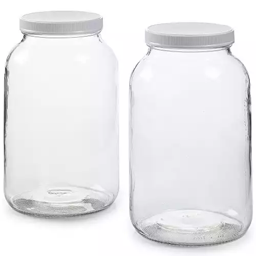 1790 Large Glass Jars with Lid - Wide Mouth 1 Gallon Glass Jar with Lid - Glass Gallon Jar for Kombucha & Sun Tea - Gallon Mason Jars are Large Glass Jars with Lids 1 Gallon for Food Storage - 2 P...