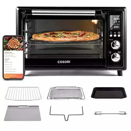 COSORI Air Fryer Toaster Oven Combo 12 Functions Smart 30L Large Countertop Dehydrator 13" pizza, 100 Recipes & 6 Accessories Included, Work with Alexa CS130-AO, WiFi-Black