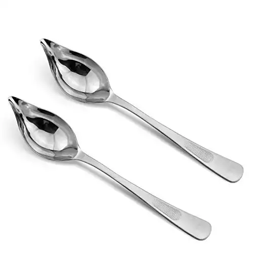 Saucier Spoon, 8.98 Inches Chef Spoons,2 Pieces Caviar Spoons Drizzle Spoon, Stainless Steel Gravy Spoons, Chocolate Spoons with Tapered Spout, Decorating Spoon Drop for Precision Drawing