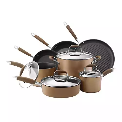 Anolon Advanced Nonstick Cookware Pots and Pans Set, 11-Piece, Bronze