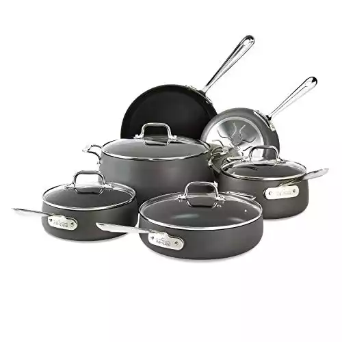 All-Clad HA1 Hard Anodized Nonstick Cookware Set 10 Piece Induction Pots and Pans Black