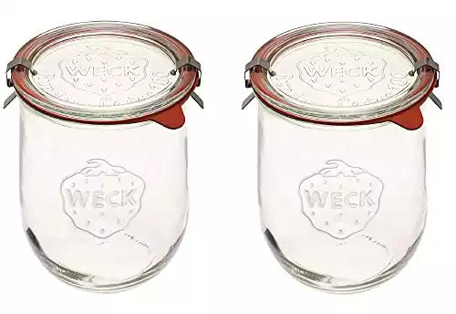 Weck Tulip Jars 1 Liter - Large Sour Dough Starter Jars with Wide Mouth - Suitable for Canning and Storage - 2 with Glass Lids