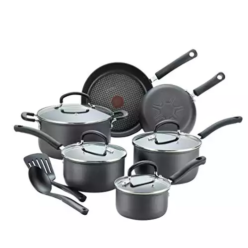 T-fal Ultimate Hard Anodized Nonstick Cookware Set 12 Piece Pots and Pans, Dishwasher Safe Grey