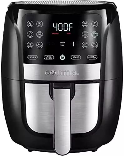 Gourmia Air Fryer Oven Digital Display 6 Quart Large AirFryer Cooker 12 Touch Cooking Presets, XL Air Fryer Basket 1500w Power Multifunction Stainless Steel FRY FORCE 360° (6 QT)