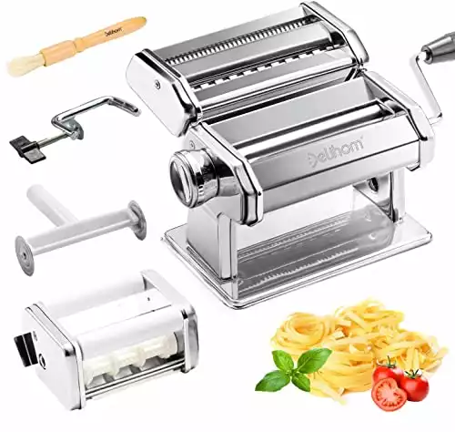 Delihom Pasta Maker - Stainless Steel Pasta Machine, Cutter, Ravioli Attachment and 4 Piece Pasta Roller Accessories for Homemade Spaghetti and Raviol