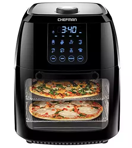 Chefman 6.3-Qt 4-In-1 Digital Air Fryer+, Rotisserie, Dehydrator, Convection Oven, XL Family Size, 8 Touch Screen Presets, BPA-Free, Auto Shutoff, Accessories Included, Black
