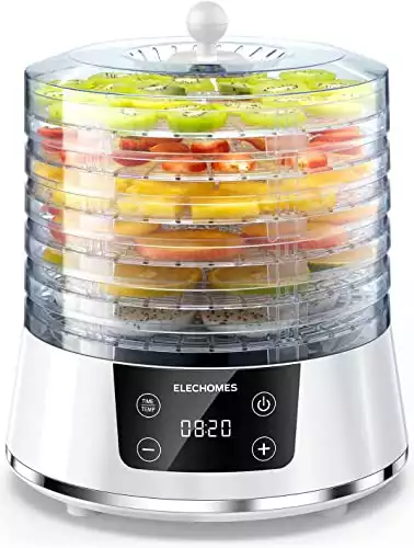 Food Dehydrator, Elechomes Upgraded 6-Tray Dryer for Beef Jerky, Meat, Fruit , Dog Treats, Herbs Vegetable, Digital Time & Temperature Control, Overheat Protection Fruit Roll Sheet Included, BPA F...
