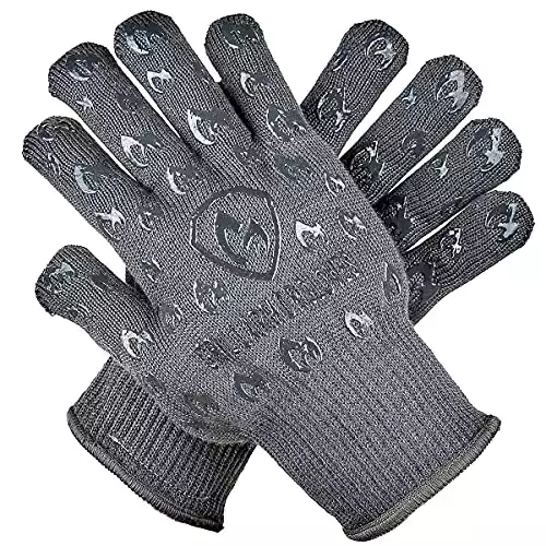 GRILL ARMOR GLOVES – Oven Gloves 932°F Extreme Heat & Cut Resistant Oven Mitts with Fingers for BBQ, Cooking, Grilling, Baking – Accessory for Smoker, Cast Iron, Fire Pit, Camping, Fireplace ...